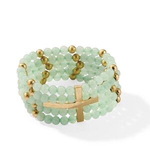 Park Lane "GRACE" Bracelet Genuine Jade Beads w/ Gold Cross. 5 Tiers.